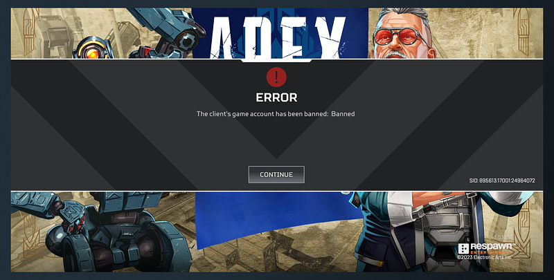 In-game banned message screen, the game is Apex Legends.